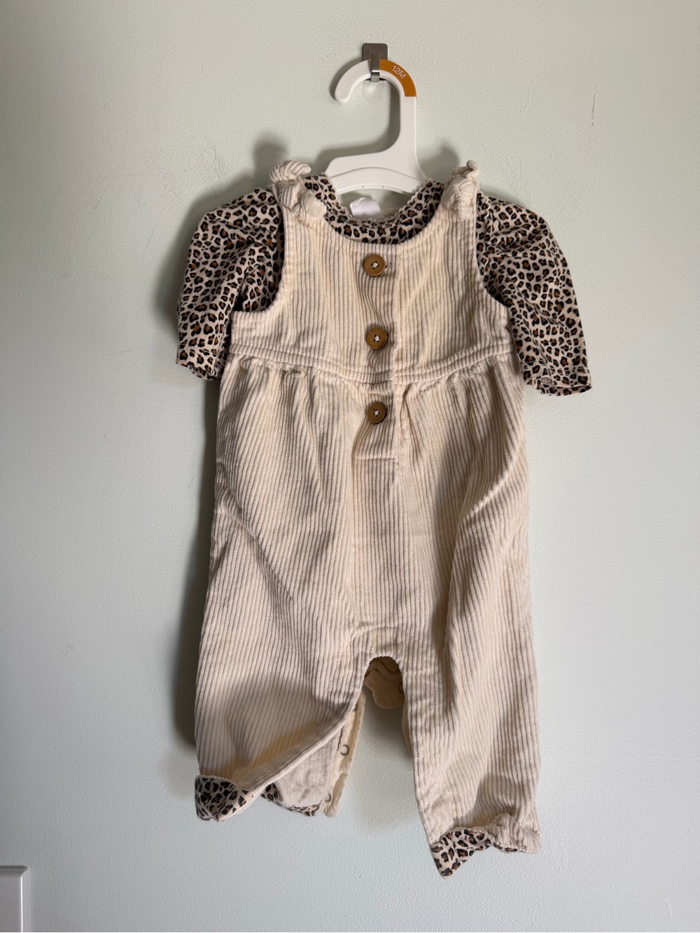 Gap Kids Cream Corduroy Button Romper with Cheetah Bodysuit